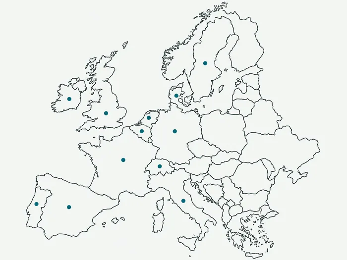 Map of Western and Northern Europe showing where the offer is available